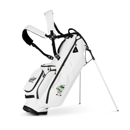 A full front shot of standing Ryder golf bag in blackjack with double strap
