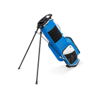 A full shot of a blue & white Recess kids golf bag facing backward
