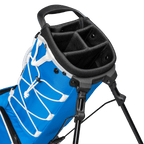 A close up top view of a blue & white Recess kids golf bag’s 4-way divider
