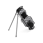 A full shot of a checkered Black & White Recess kids golf bag facing backward