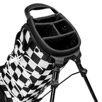 A close up top view of a checkered Black & White Recess kids golf bag’s 4-way divider