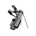 A full front shot of a checkered Black & White Recess kids golf bag with double straps
