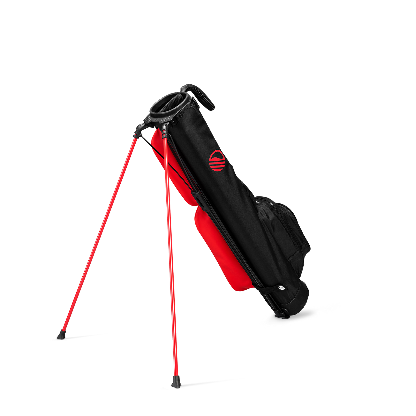A full shot of standing Loma golf bag in blackjack facing backward
