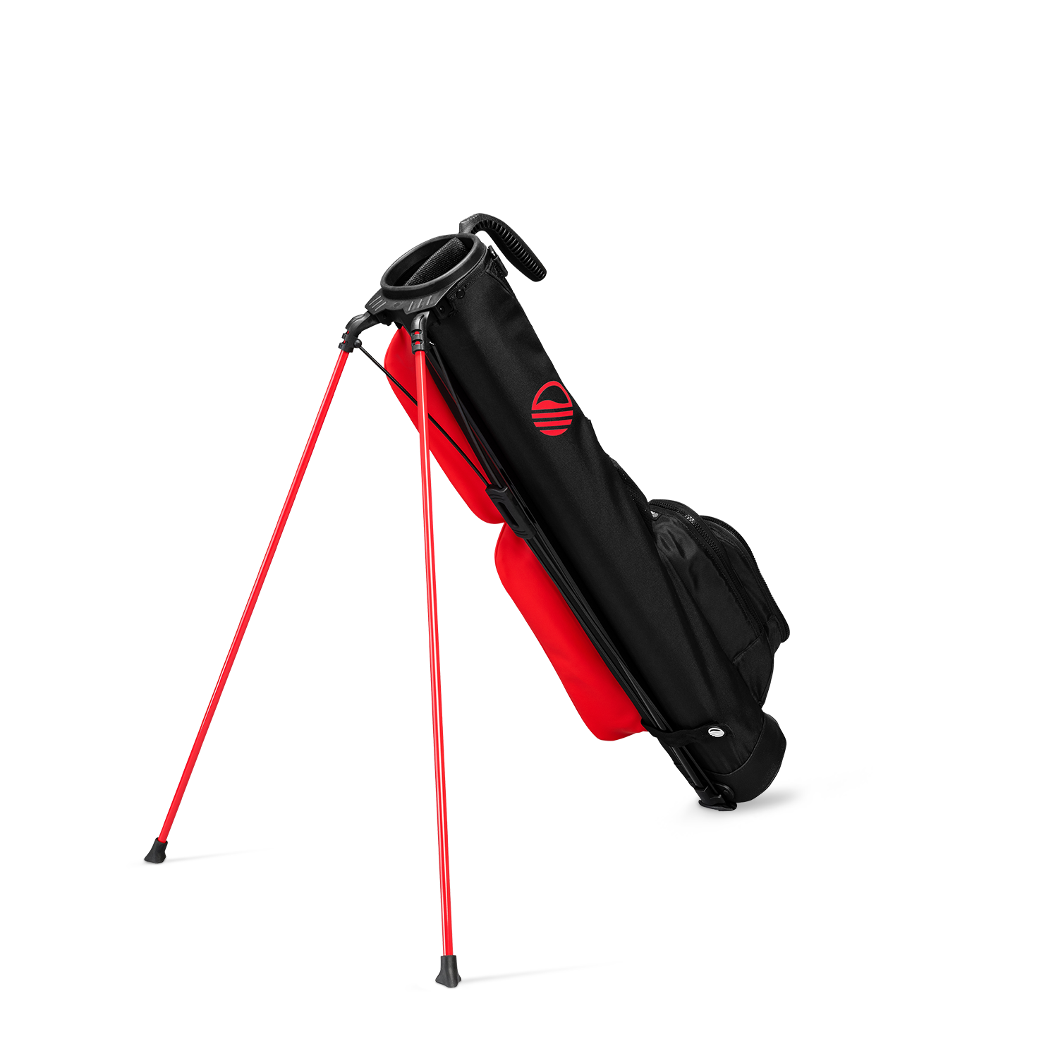 A full shot of standing Loma golf bag in blackjack facing backward
