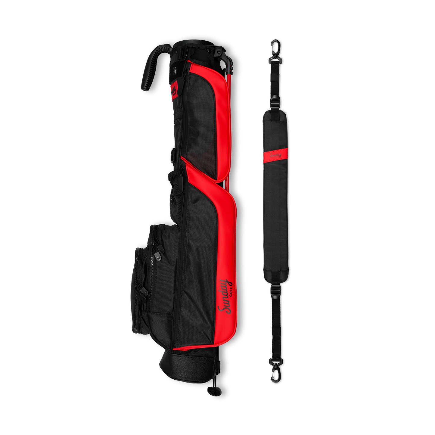 A close up shot of toasted almond Loma golf bag's insulated pocket with a canned drink inside
