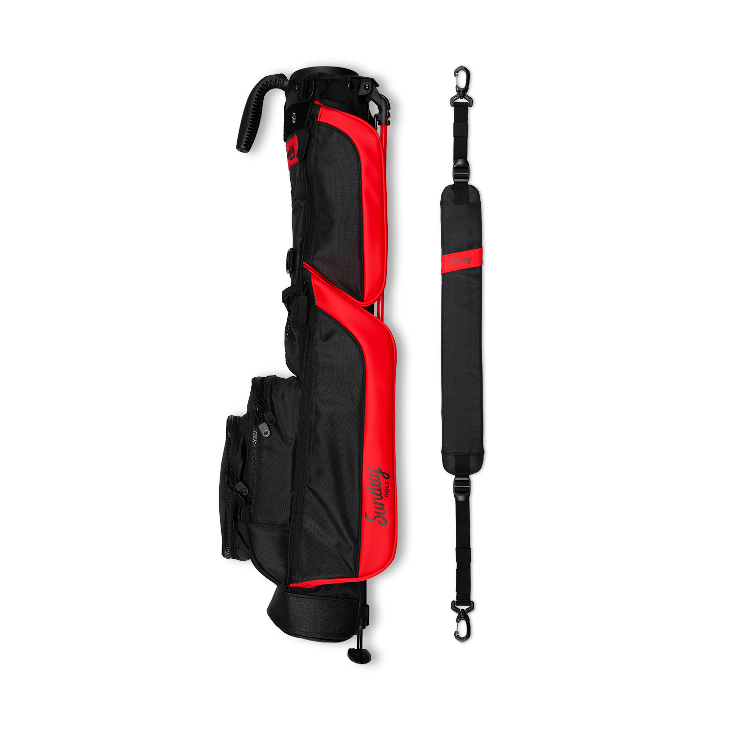 A close up shot of toasted almond Loma golf bag's insulated pocket with a canned drink inside

