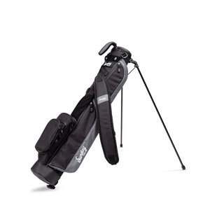 A full front shot of standing Loma golf bag in matte black with single strap
