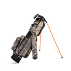 A full front shot of standing Loma golf bag in mossy oak country dna with single strap