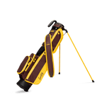 A full front shot of standing Loma golf bag in Friars Brown with single strap
