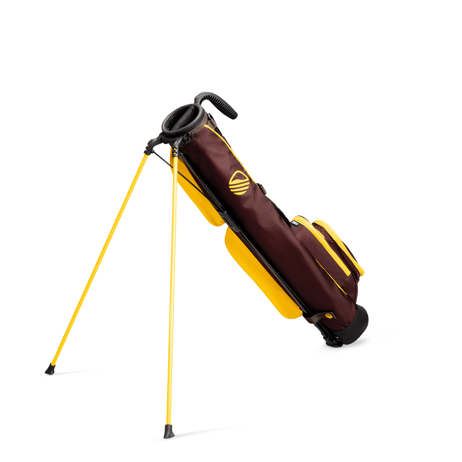 A full shot of standing Loma golf bag in Friars Brown facing backward
