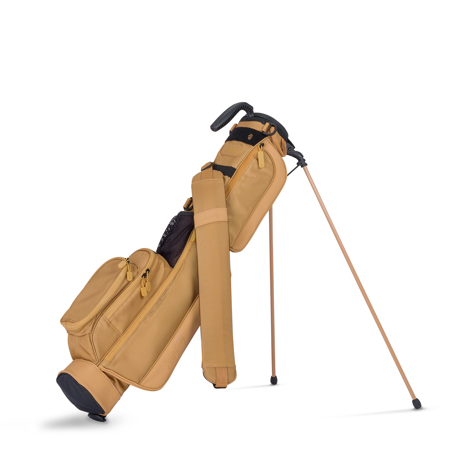 A full front shot of standing Loma golf bag in clay thompson with single strap
