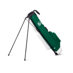 Green golf bag with stand on a white background