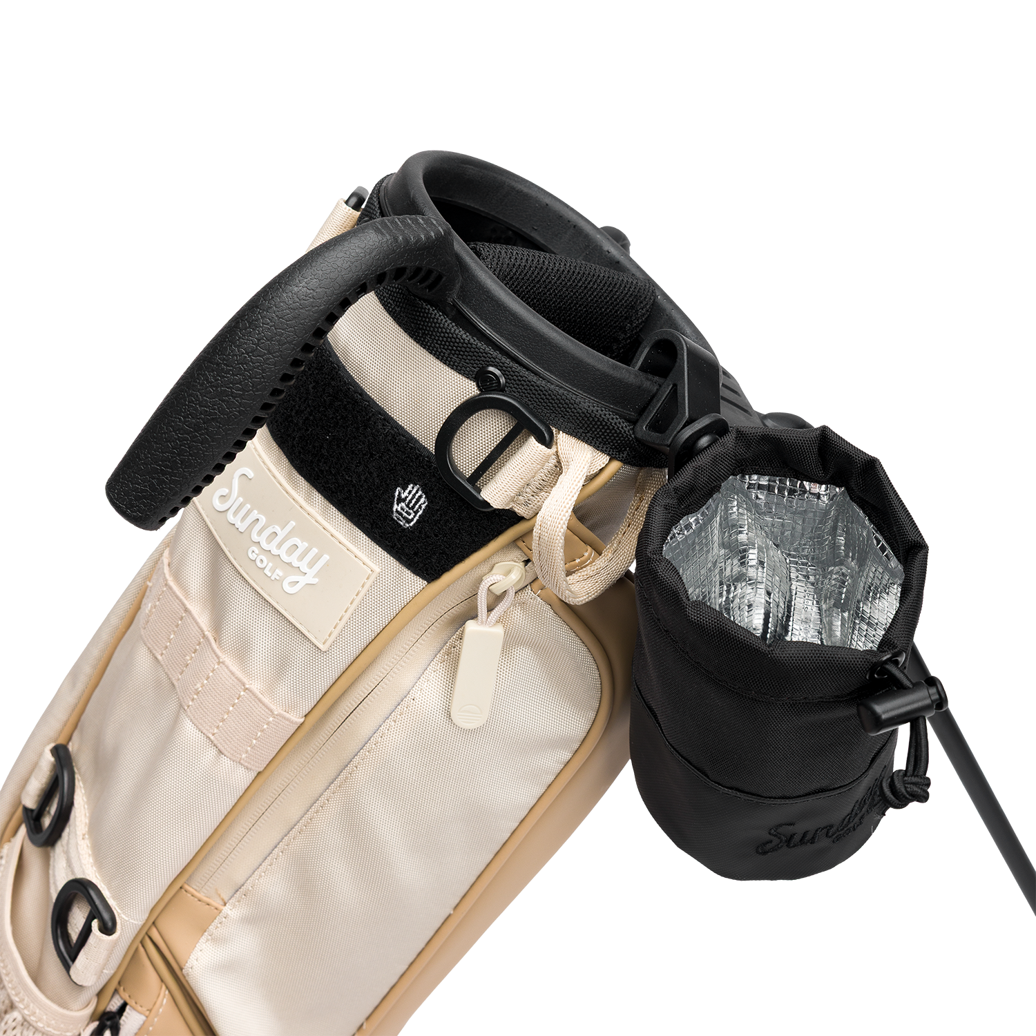 Loma Koozie attached to the Loma bag showcasing its insulation 