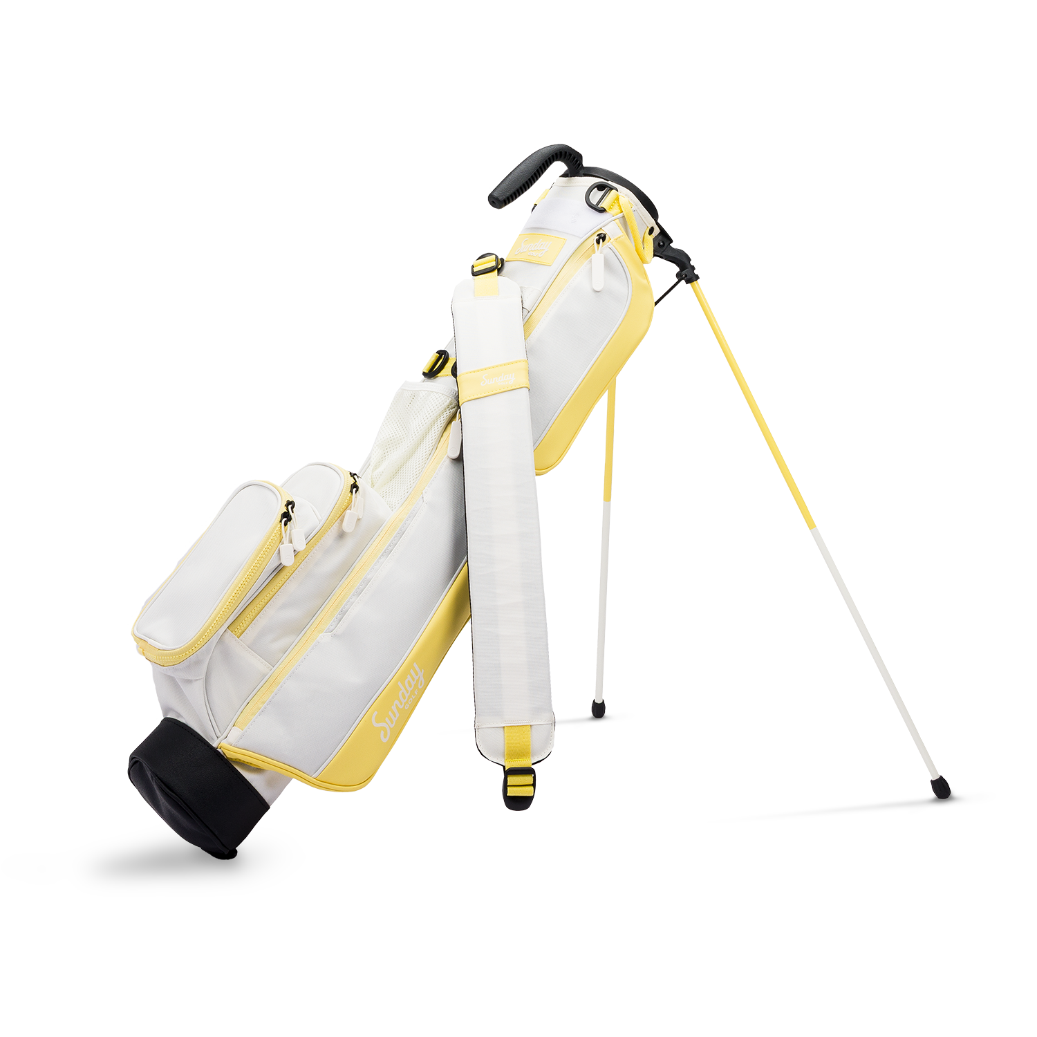 A full front shot of standing Loma golf bag in Mindy Lemon with single strap