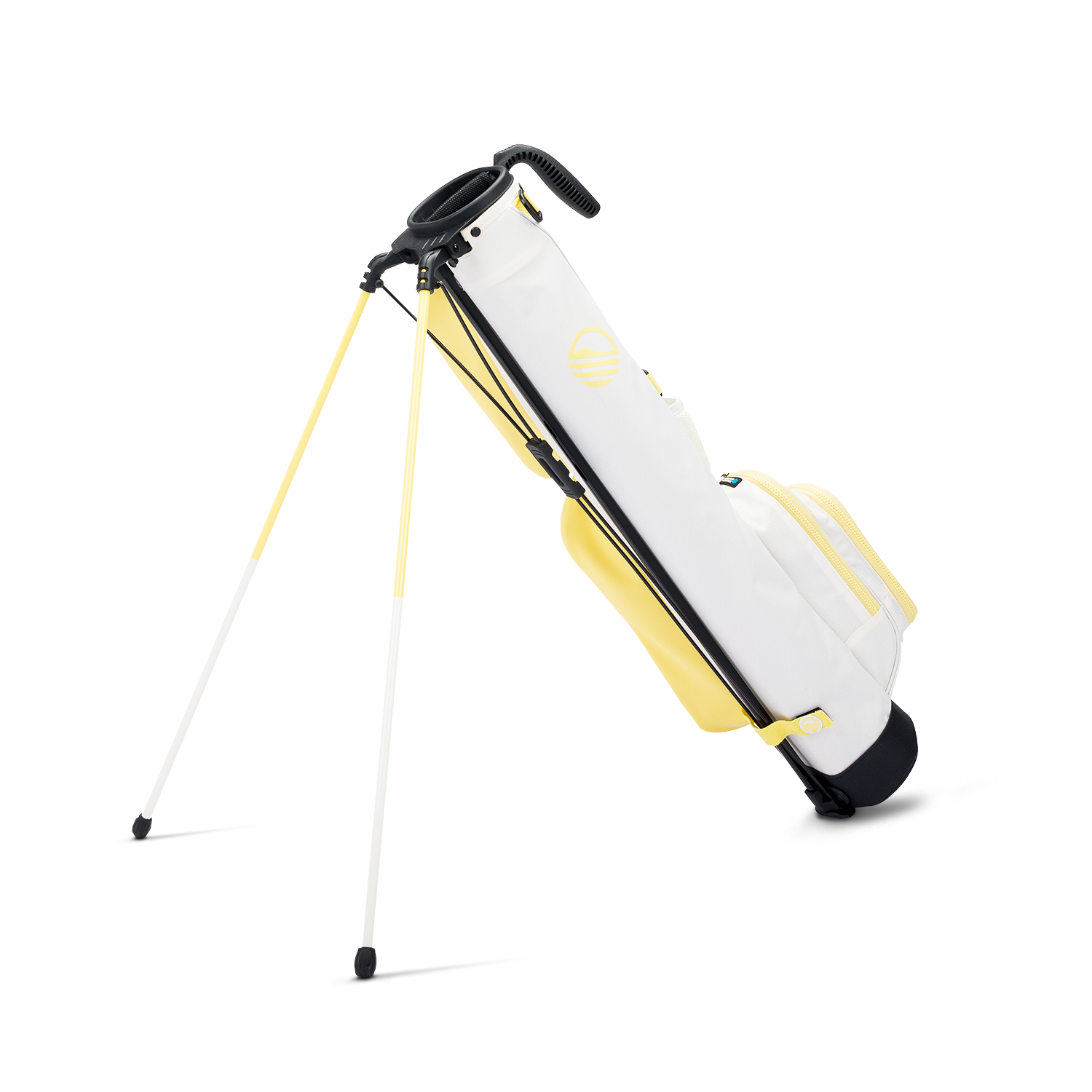 A full shot of standing Loma golf bag in Mindy Lemon facing backward