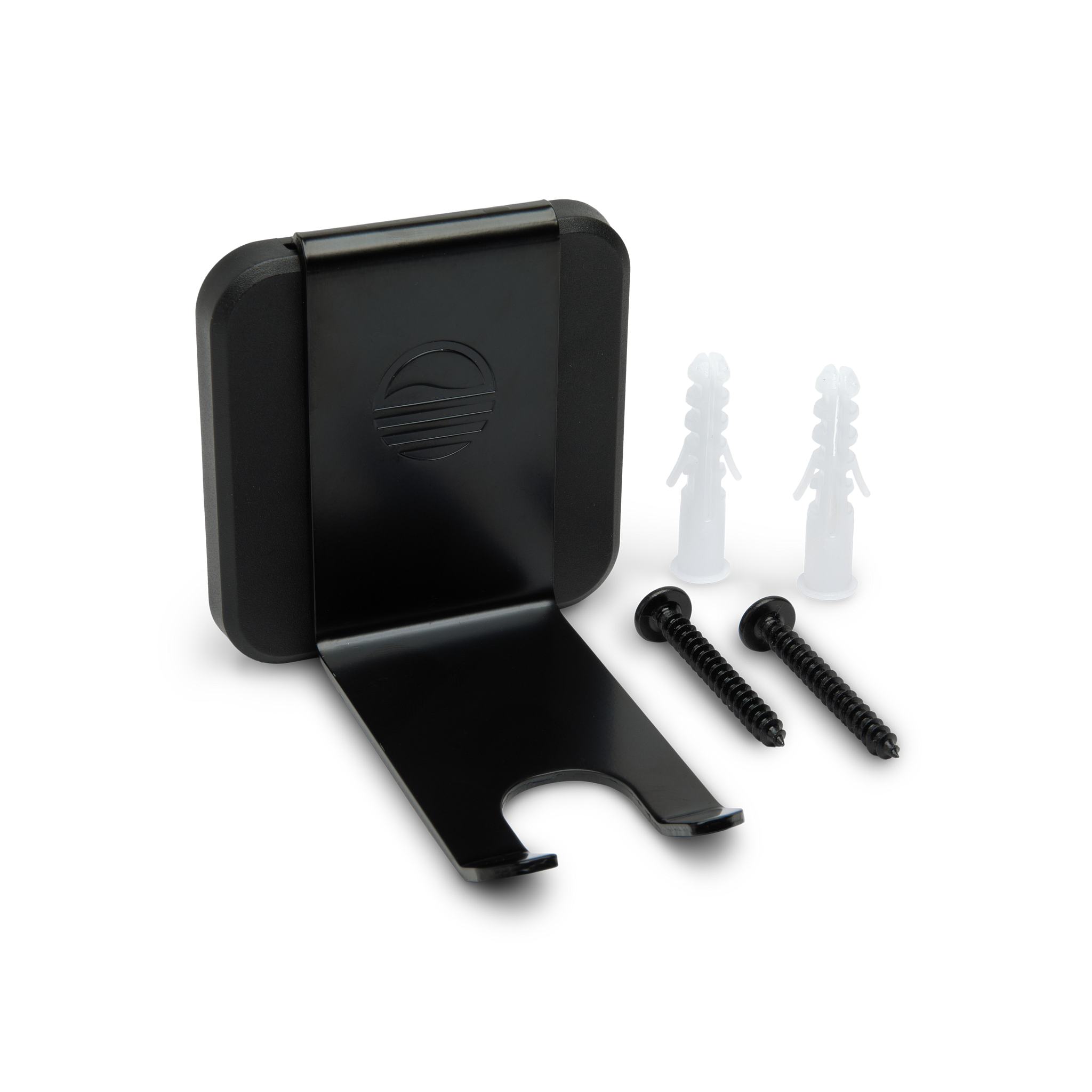 A black Loma Wall hook wall-mounted with a sleek design, made of durable steel with a plastic base plate together with the screws