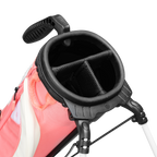 A close up top view of a coral Loma XL golf bag's 3-way divider