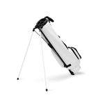 A full shot of standing Loma XL S-Class golf bag in white vegan leather facing backward
