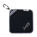 Black and gray magnetic towel with carabiner and 'Fore the Weekend' tag, featuring 'Sunday Golf' branding.