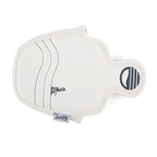 Top shot of mallet putter golf headcover in white and navy vegan leather