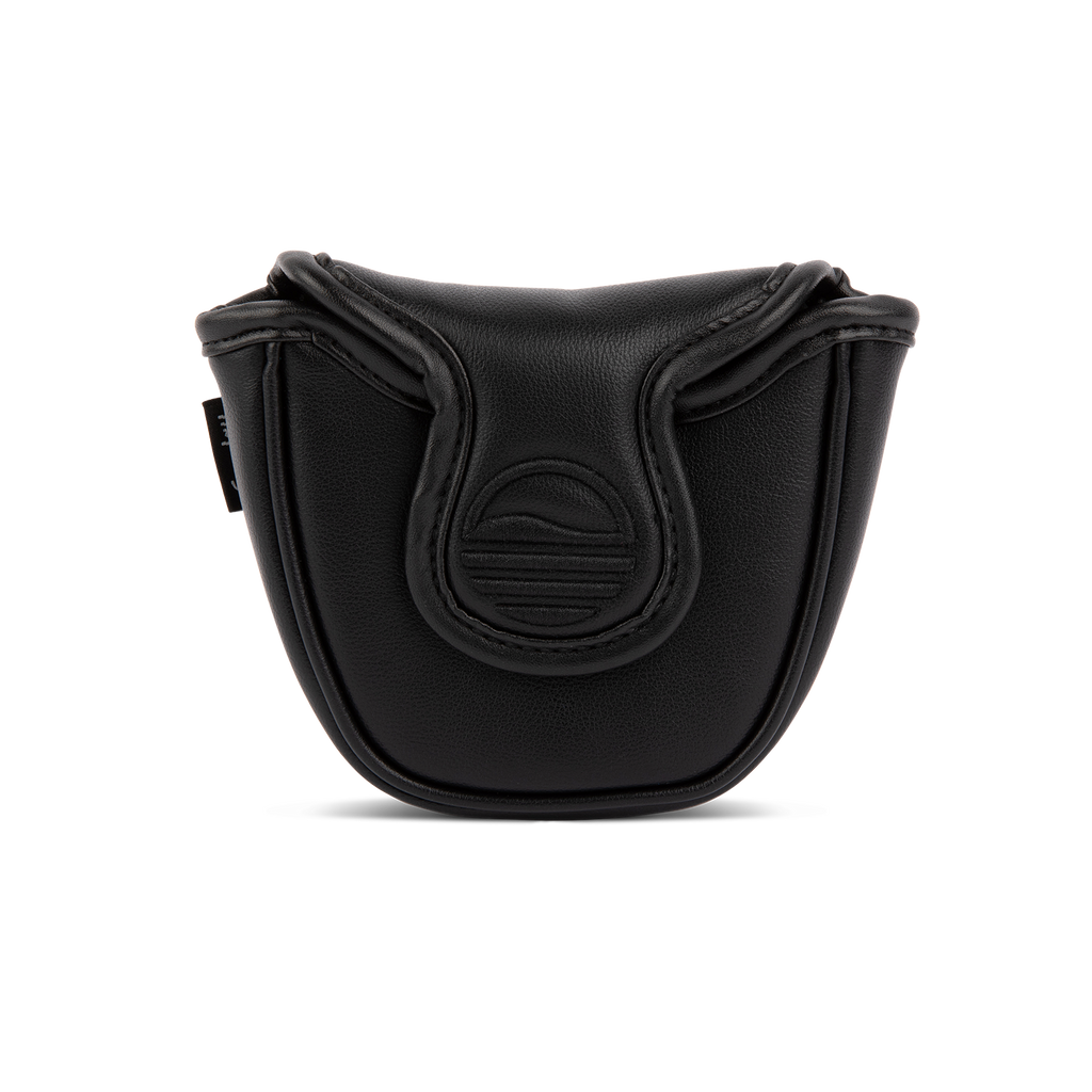Front shot of mallet putter golf headcover in black vegan leather
