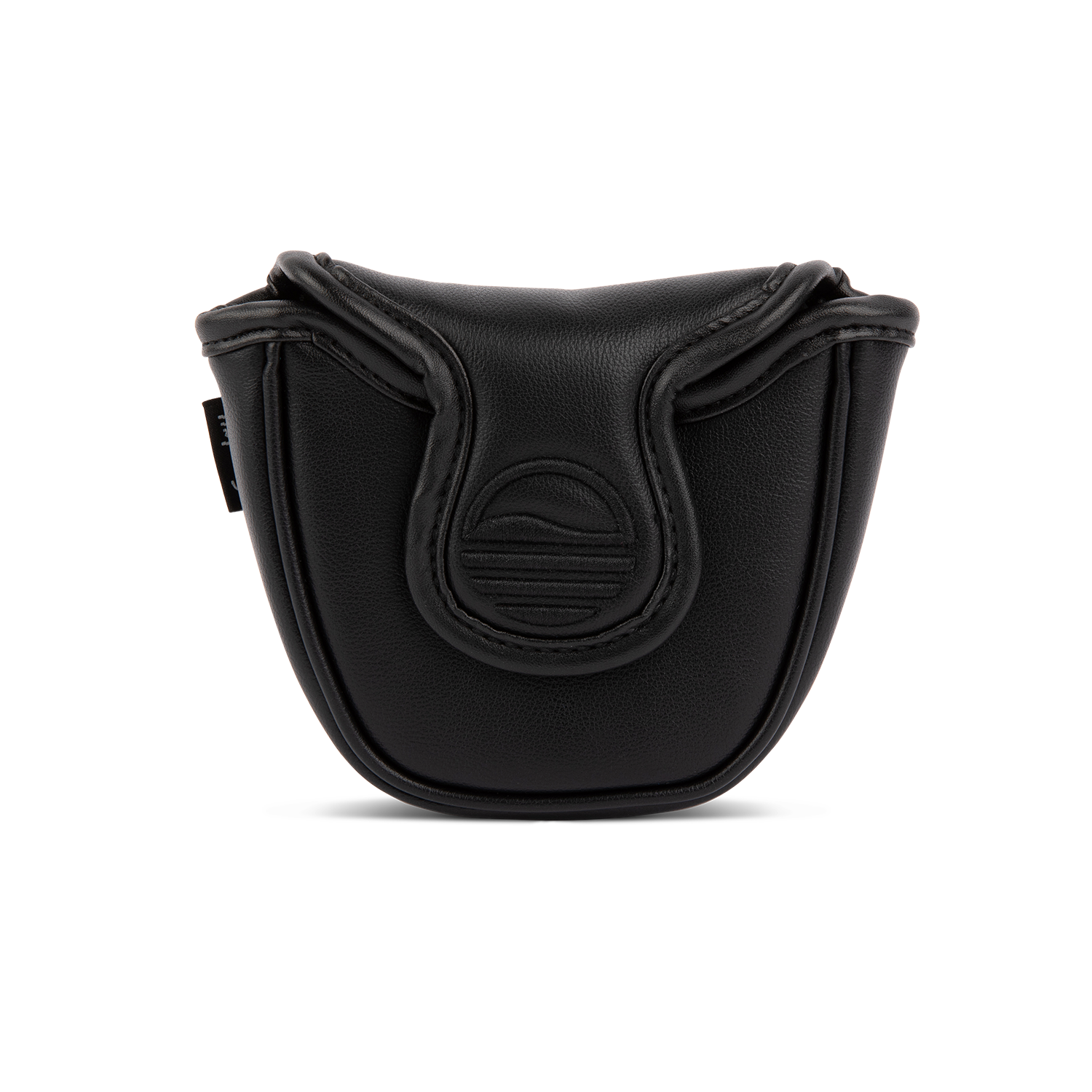 Front shot of mallet putter golf headcover in black vegan leather
