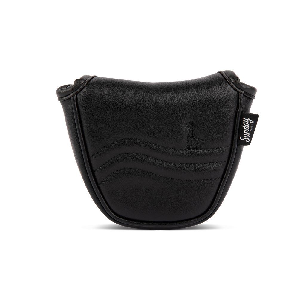 Rear shot of mallet putter golf headcover in black vegan leather
