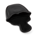 Inward shot of mallet putter golf headcover in black vegan leather
