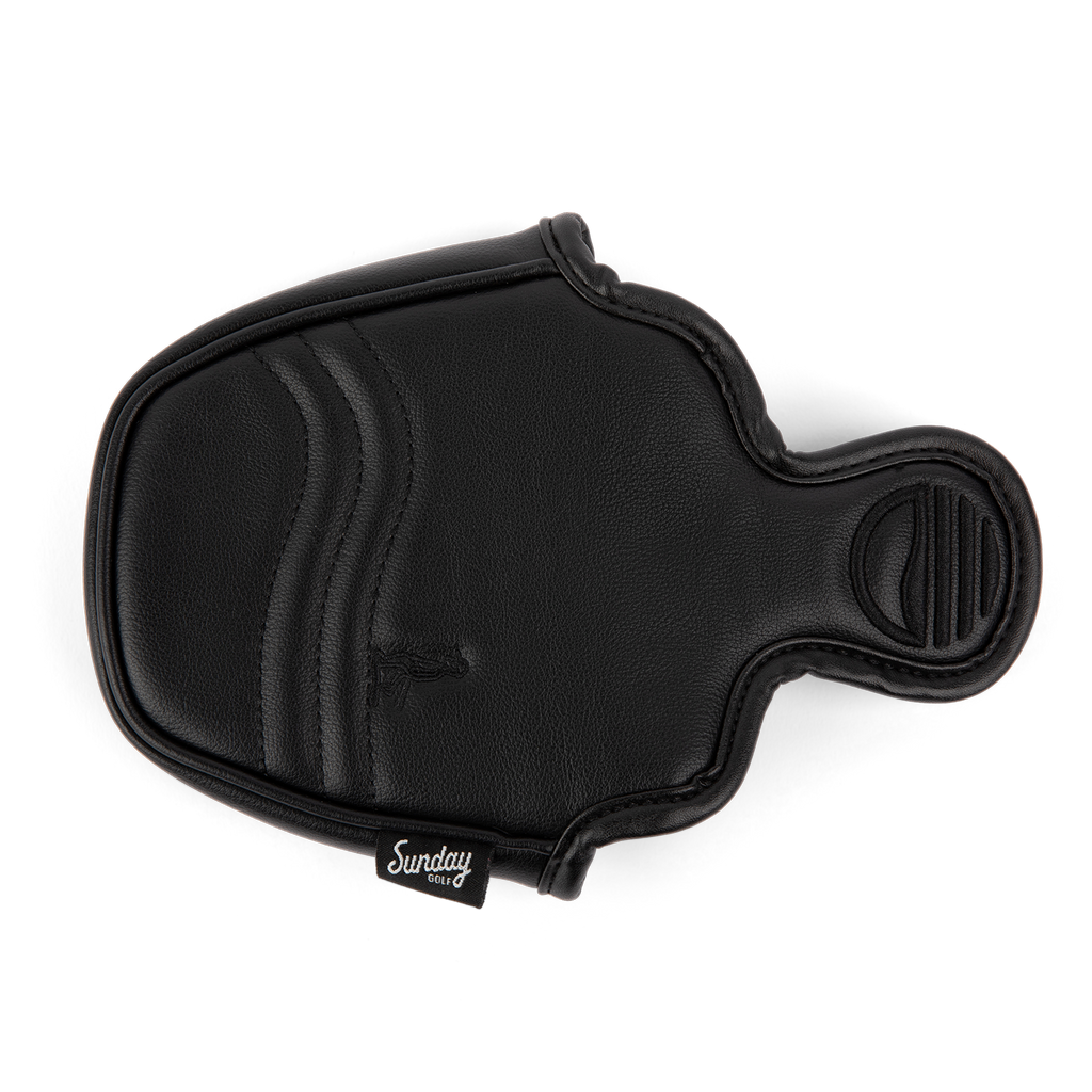 Top shot of mallet putter golf headcover in black vegan leather