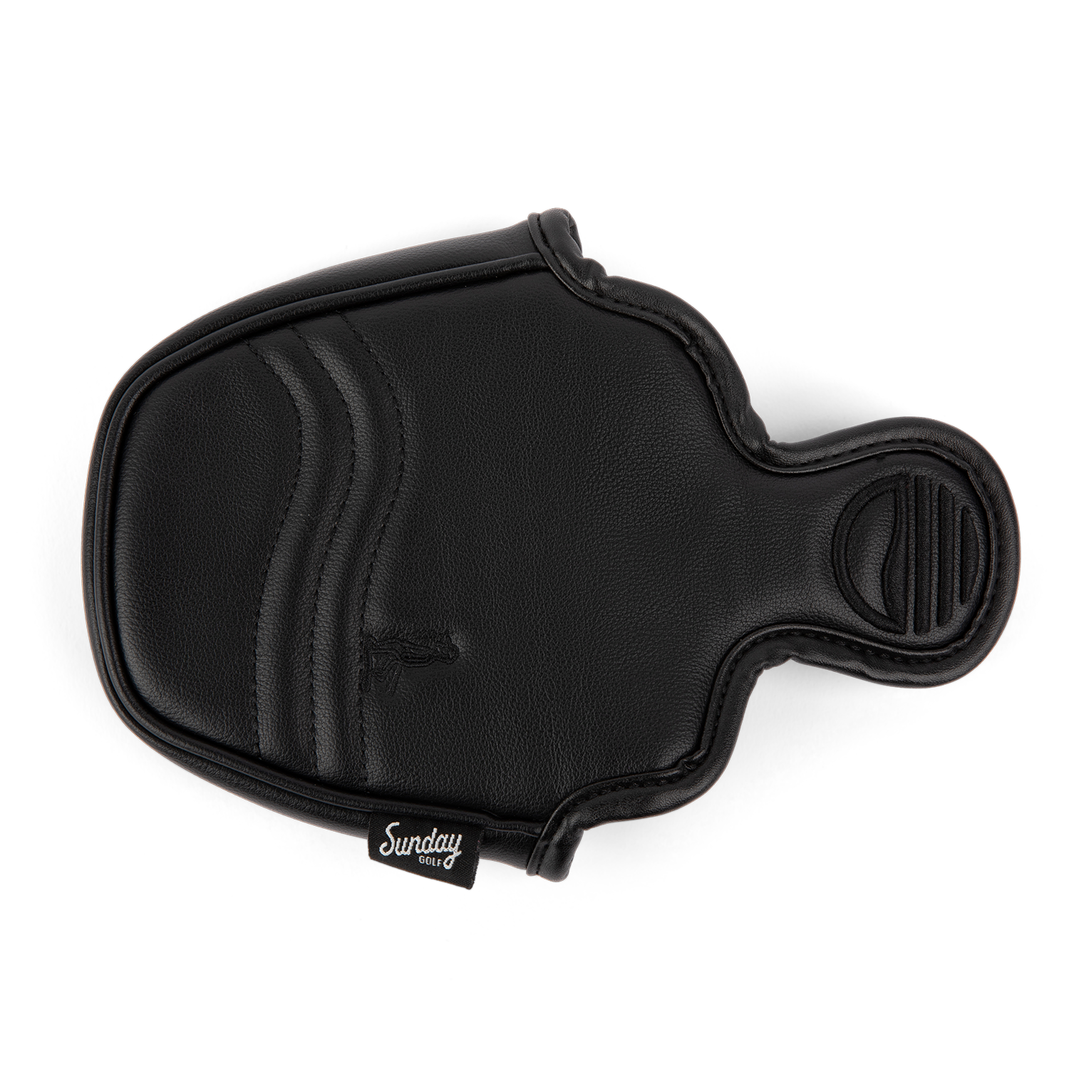 Top shot of mallet putter golf headcover in black vegan leather