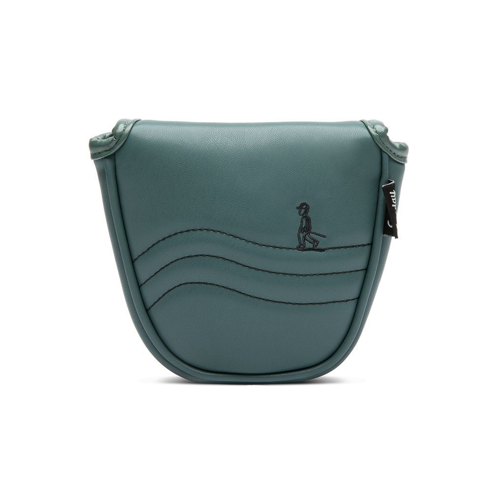 Rear shot of mallet putter golf headcover in midnight green vegan leather
