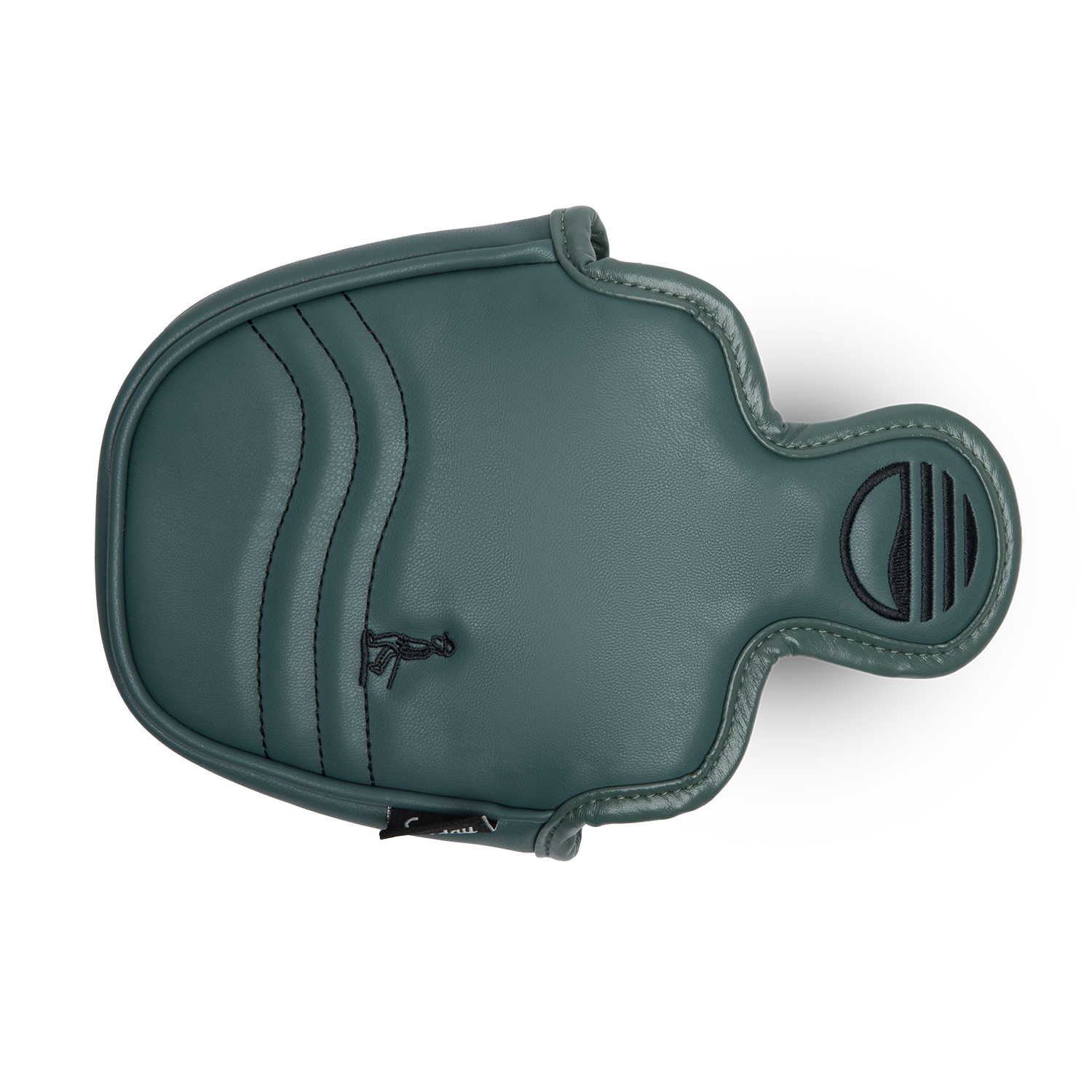 Top shot of mallet putter golf headcover in midnight green vegan leather
