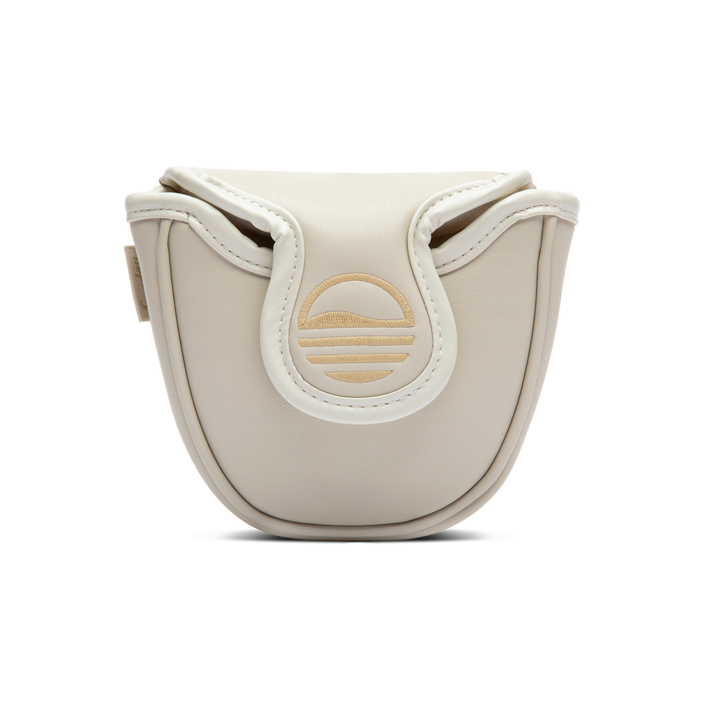 Front shot of mallet putter golf headcover in toasted almond vegan leather
