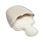 Inward shot of mallet putter golf headcover in toasted almond vegan leather
