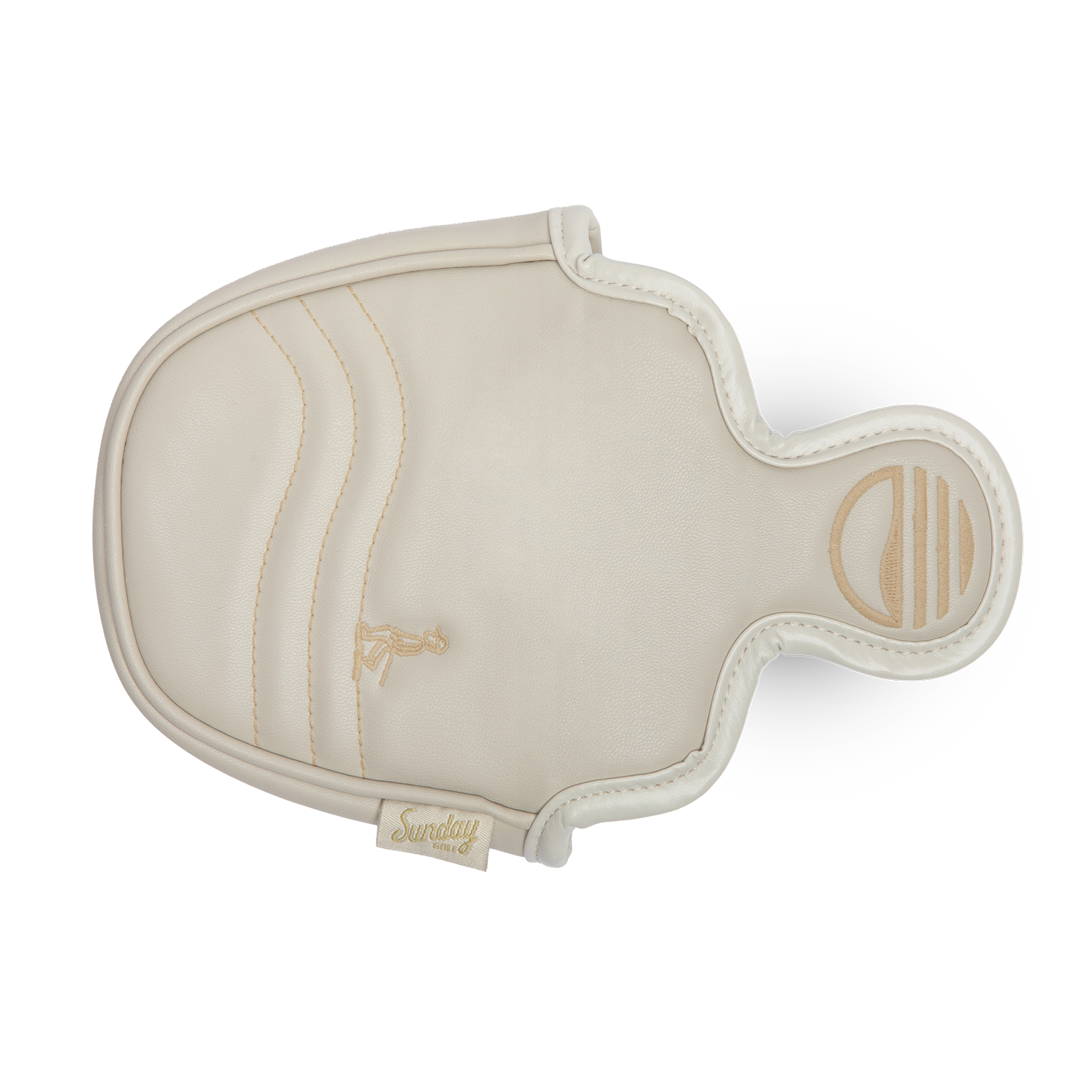 Top shot of mallet putter golf headcover in toasted almond vegan leather