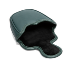 Inward shot of mallet putter golf headcover in midnight green vegan leather
