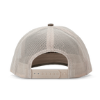 back shot of the mossy oak bottomland orange trucker golf hat