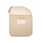 Front shot of toasted almond nickel bag valuables pouch that can be paired with golf bag