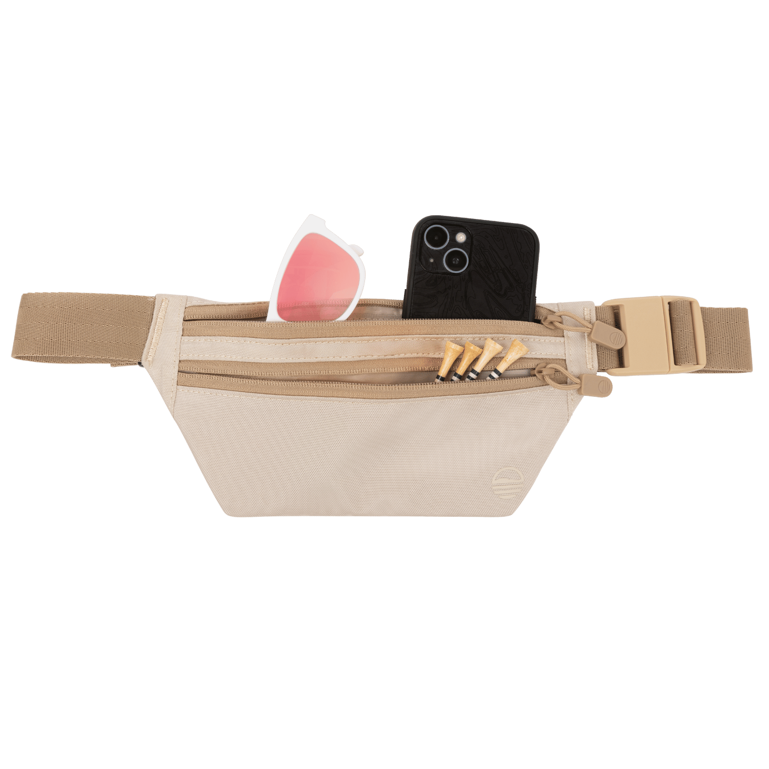 Toasted almond Runner Sling Front View with some accessories showing