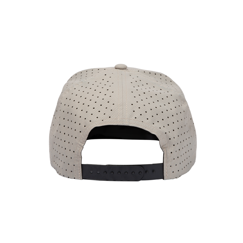 Back shot of tan Porter snapback golf hat
