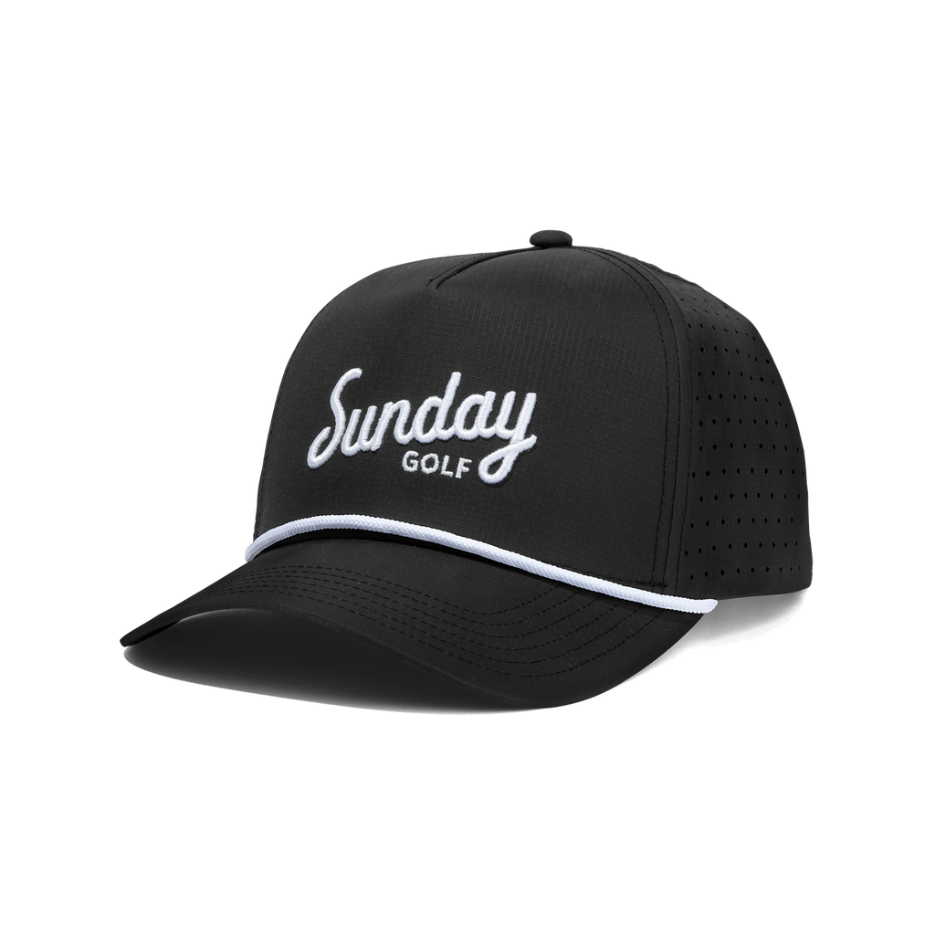 Front shot of black Porter snapback golf hat