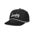 Front shot of black Porter snapback golf hat