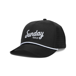 Front shot of black Porter snapback golf hat