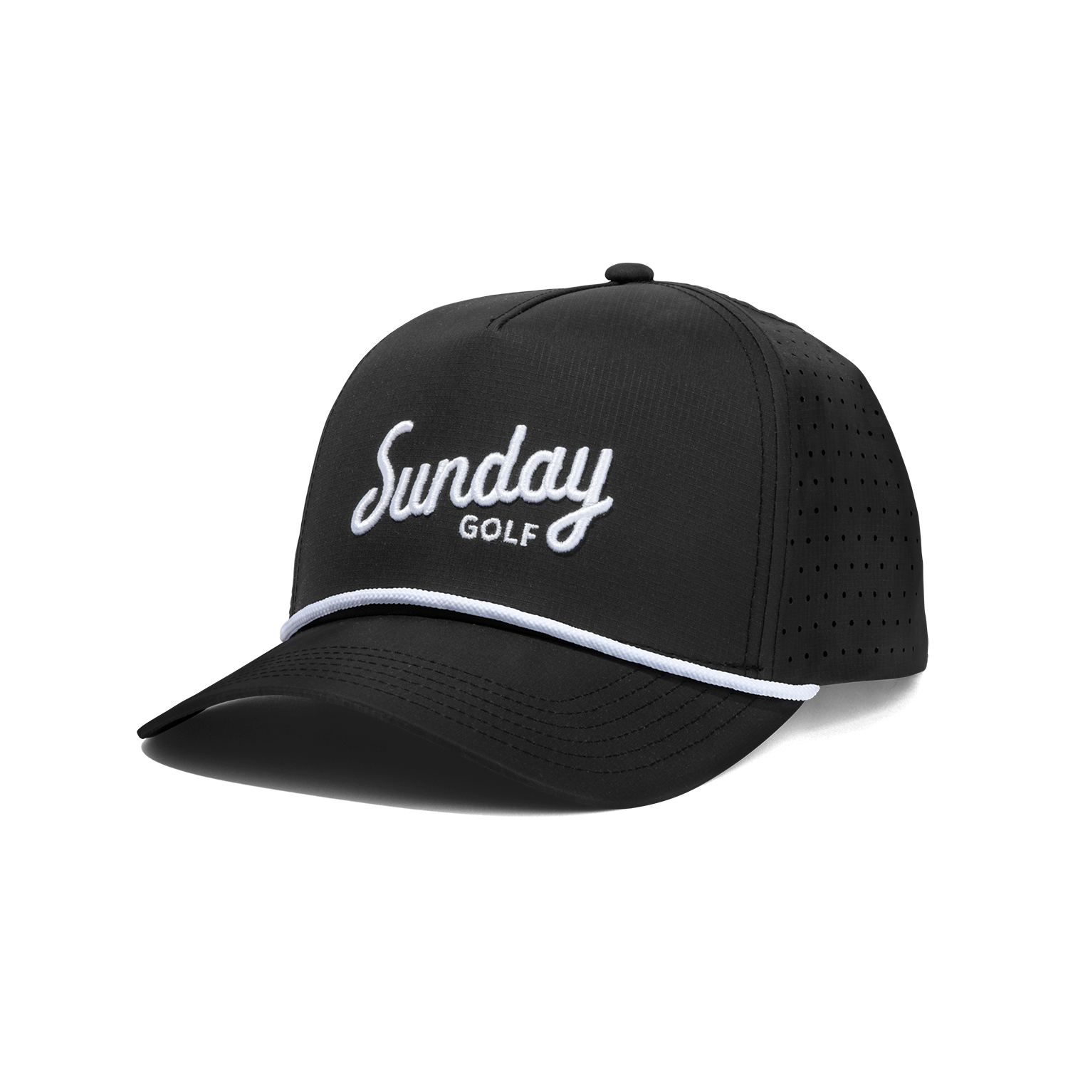 Front shot of black Porter snapback golf hat