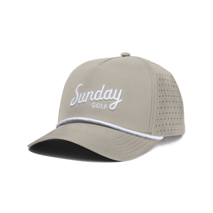 Front shot of tan Porter snapback golf hat