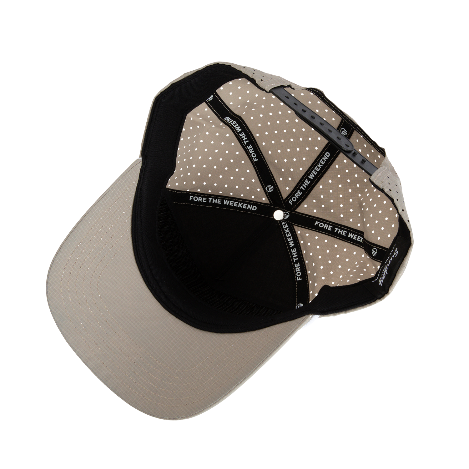 Upside down shot of tan Porter snapback golf hat