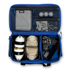 Sunday Golf's Creator Duffle Bag Blue showcasing compartments containing sports equipment