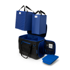Sunday Golf's Creator Duffle Bag Blue showcasing multi-compartment bag with open lid