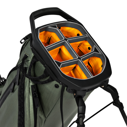 A close up top view of a Sage Ranger golf bag's 6 way divider  