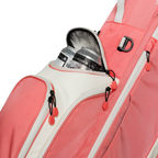 A close up shot of coral Ryder golf bag's frosty pocket with canned drinks inside